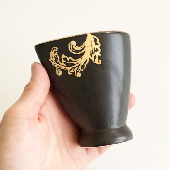 Salt & Pepper Shaker Modernist Tapered Tear Drop Stoneware Black Brown Scroll - Picture 9 of 12